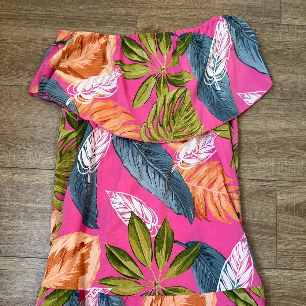 Tropical Print Strapless Dress